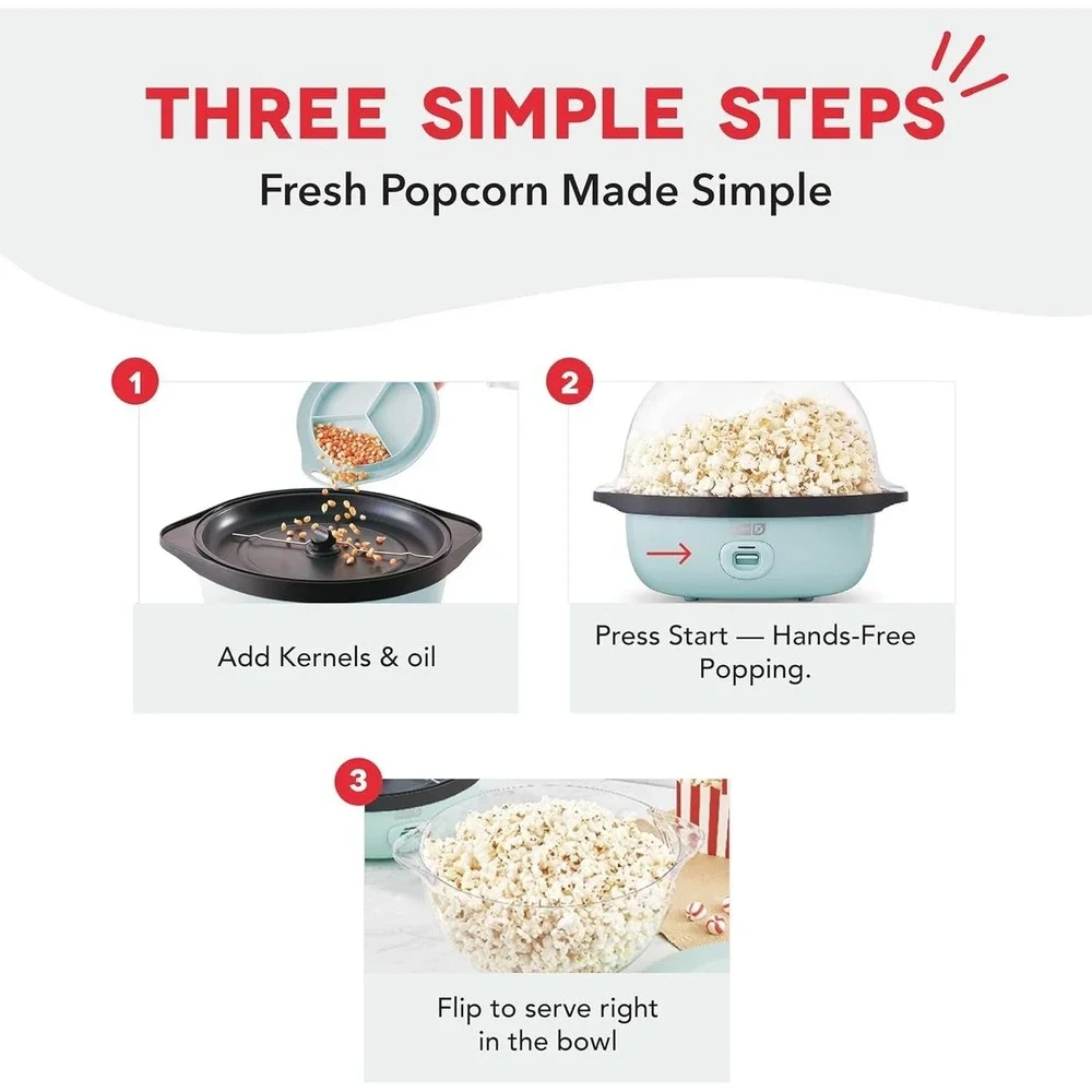 Dash SmartStore Deluxe Popcorn Maker Hot Oil Electric Popper‎ 24 Cup Aqua Blue
